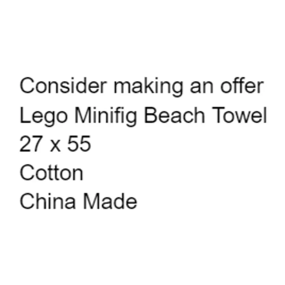 Lego Minifig Beach Towel 2018 Lego Movie 2 Cotton Lets Build Together 27 x 55